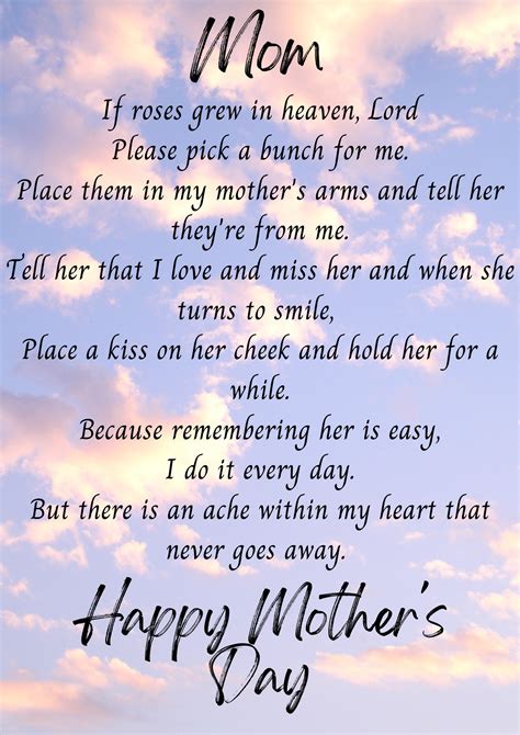 Image of a heartwarming Mothers Day poem printable