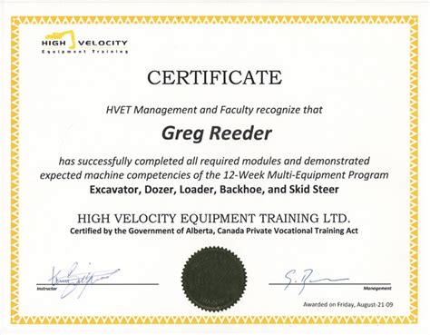 Heavy equipment operator certification