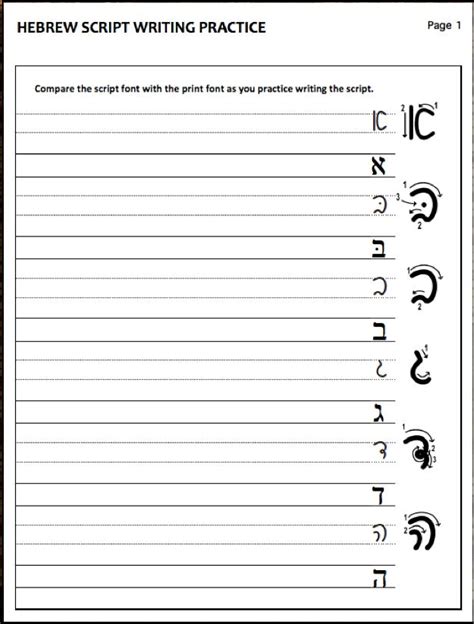 Hebrew Alphabet Writing Practice