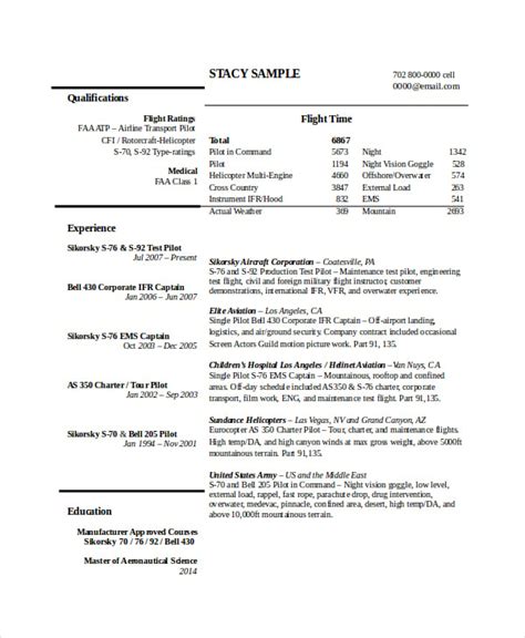 Helicopter Pilot Resume Template PDF Example