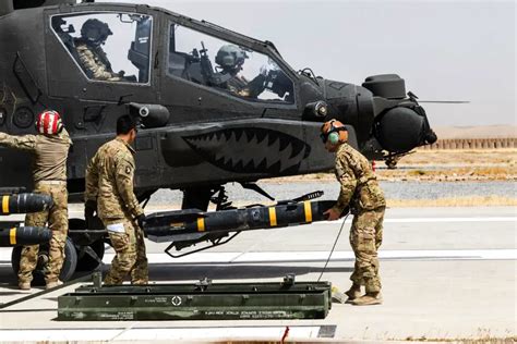 Hellfire missile being fired from an Apache helicopter