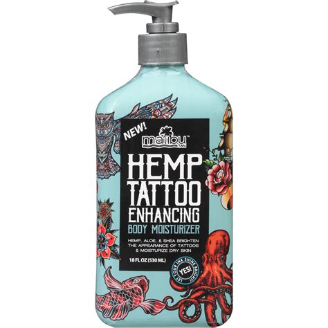 Hemp tattoo lotion bottle and ingredients