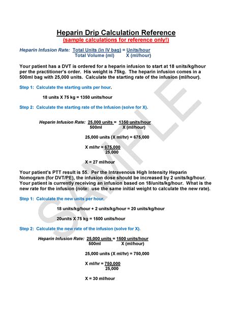 Heparin Calculation Template Gallery