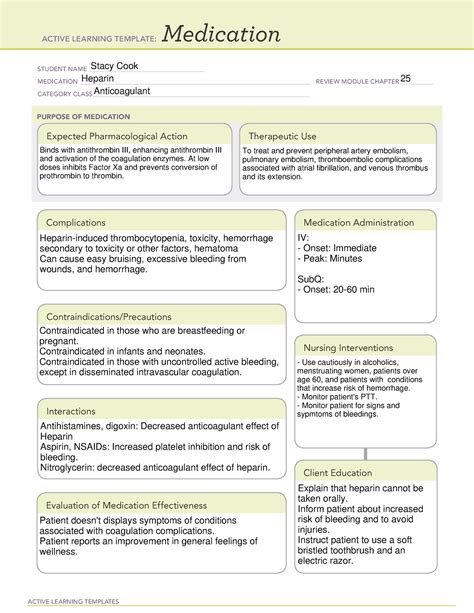 Heparin Medication Template Gallery