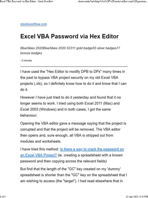 Hex Editor Excel Password