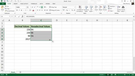 Hexadecimal numbers in Excel