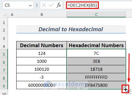 Converting decimal to hexadecimal in Excel