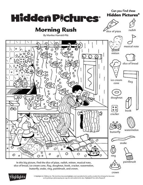 Hidden Pictures Worksheet for Elementary School Students