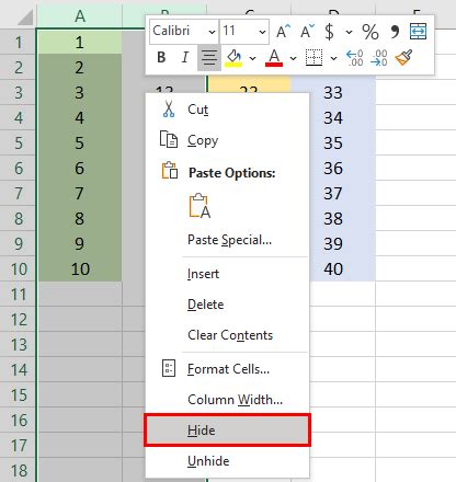 Hide a Single Column Example