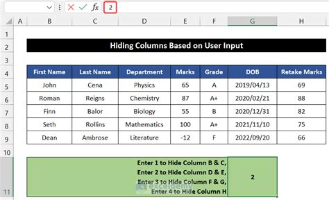 Hide Columns Based on a Condition Example