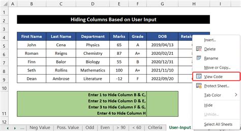 Hide Columns Based on Conditions VBA