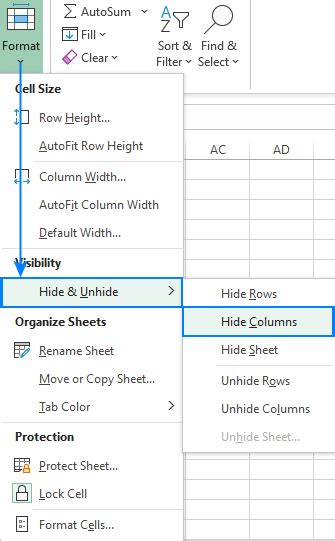 Hiding columns using the Worksheet object