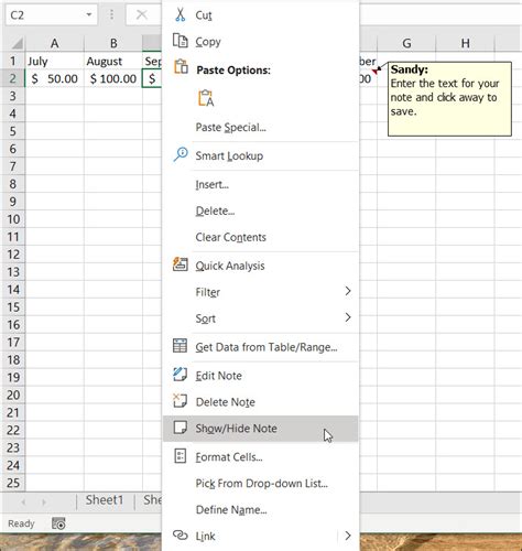 Hiding Notes Excel Templates