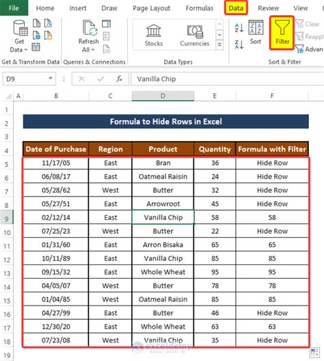 hiding rows in excel using formulas