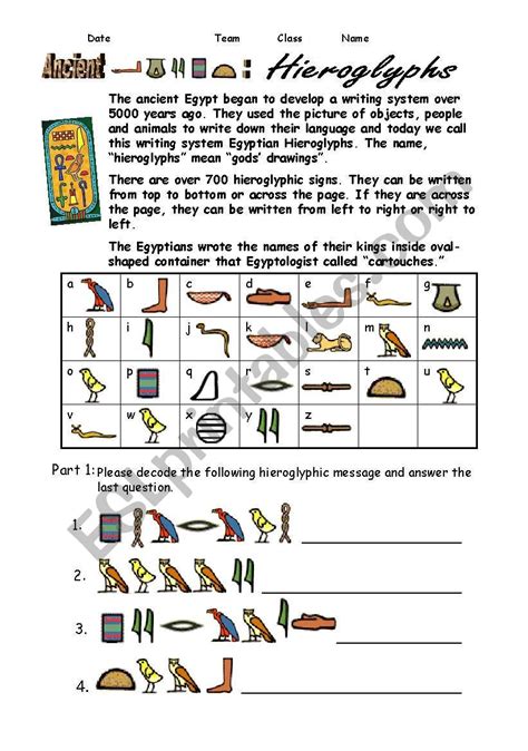 Hieroglyphics Worksheet