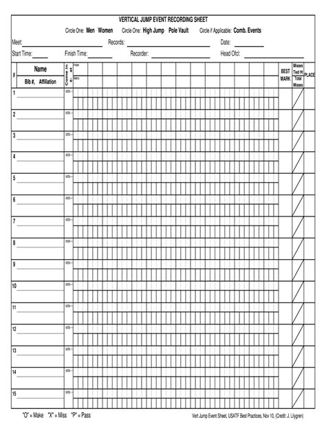 High Jump Scoring Sheet Template