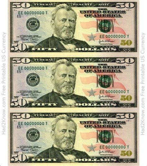 High-quality fifty-dollar bill printable