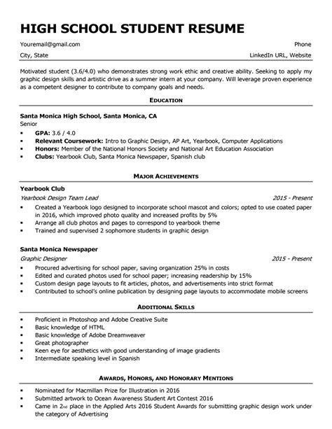 High school resume template