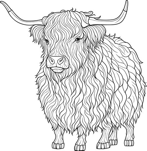 Highland cow coloring page template