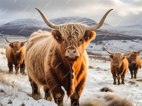 Highland cow in winter