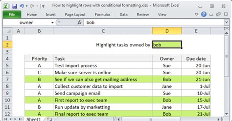 Highlight Active Row in Excel Template