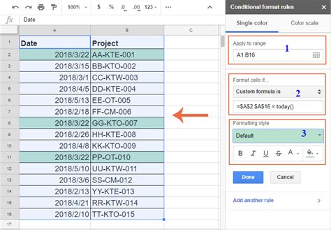 Highlight Date Range in Google Sheets