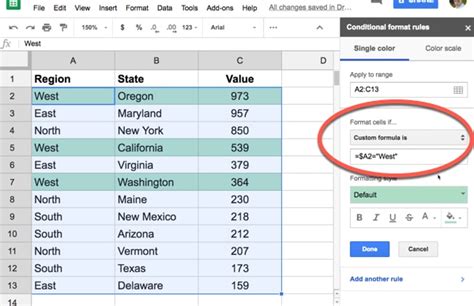 Highlighting Rows Using Conditional Formatting