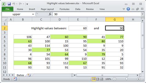 Highlighting Data Between Values