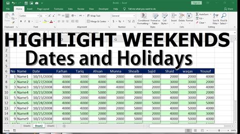 Highlighting Weekends using Excel Template