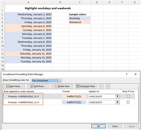 Highlighting Weekends using WEEKDAY Function