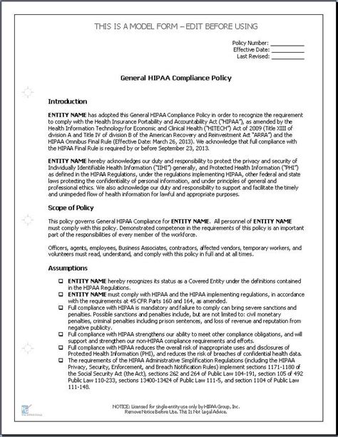 HIPAA Policy Template Free