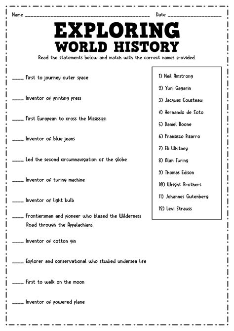 History Worksheet Example