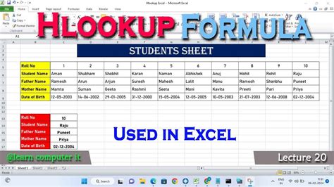 HLOOKUP formula