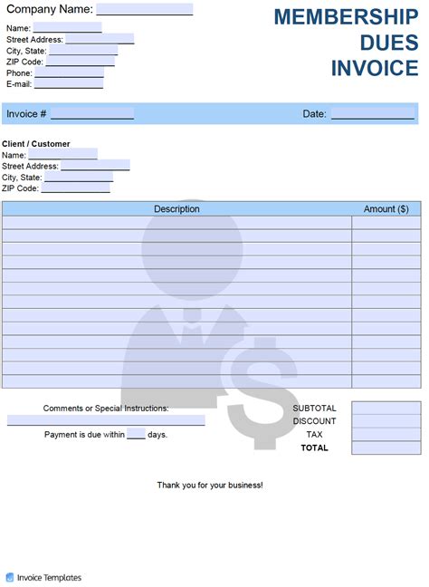 HOA Dues Invoice Template Example 1