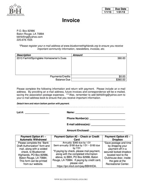 HOA Dues Invoice Template Example 10