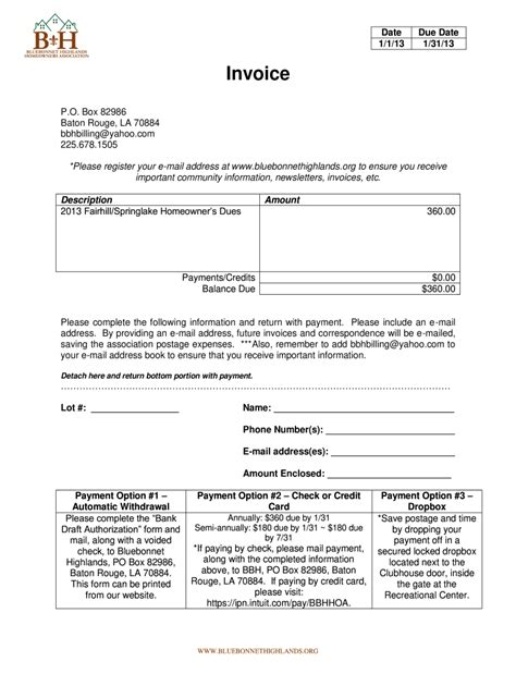 HOA Dues Invoice Template Sample 5