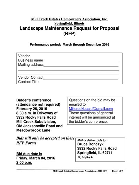 hoa landscape rfp template example 10