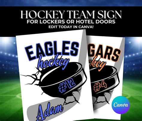 Hockey door sign template with a hockey player