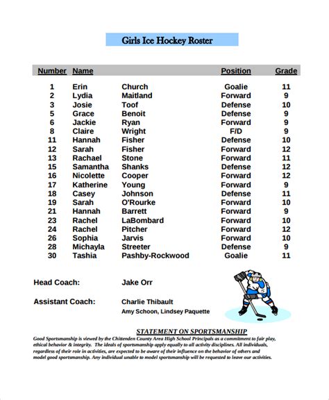 Hockey roster sticker template example