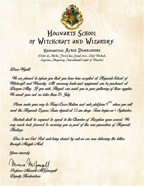 Hogwarts Acceptance Letter with Border