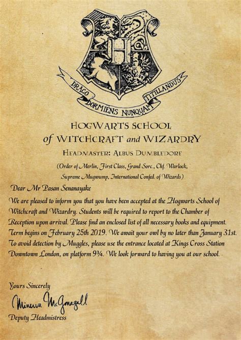 Hogwarts Acceptance Letter Creation