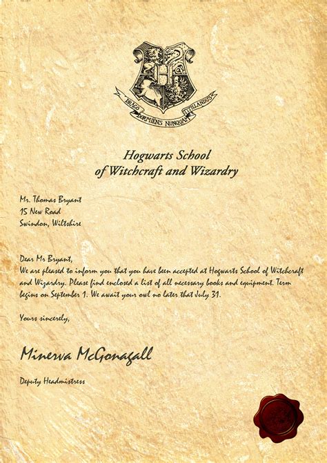 Hogwarts Acceptance Letter with Owl Post