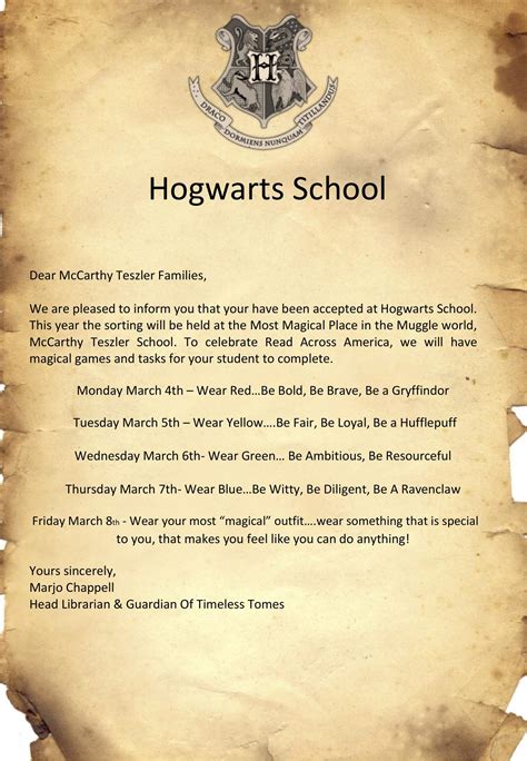 Hogwarts Acceptance Letter Templates