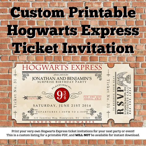 Custom Hogwarts Express Ticket Printable