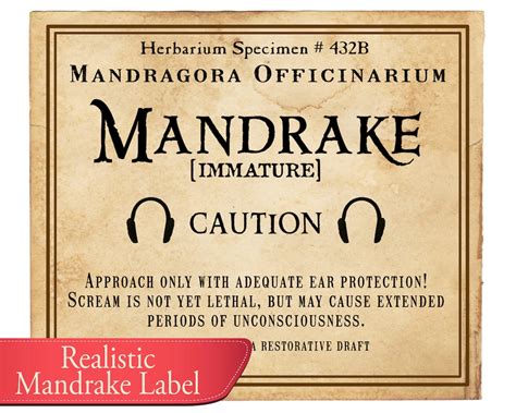 Hogwarts Mandrake labels