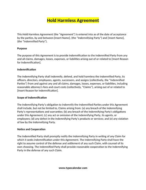 Hold Harmless Agreement Template PDF