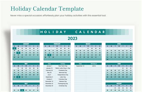 Holiday Calendar Template 5