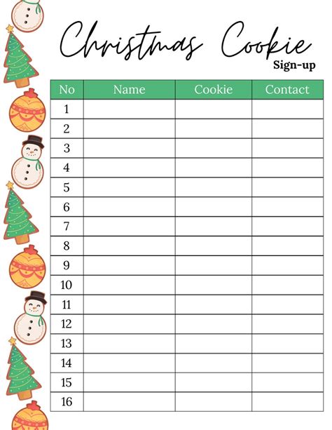 Holiday Cookie Exchange Sign-Up Sheet