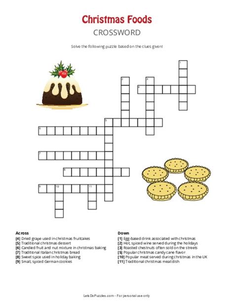 Holiday Foods Crossword Puzzle Image