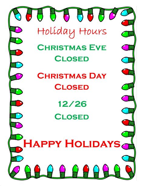 Holiday Hours Sign Template